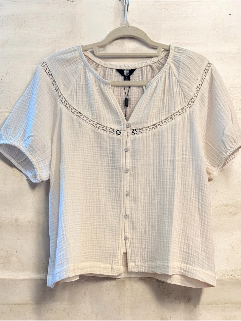 Frye Cream Button-Front Gauze Top nwt